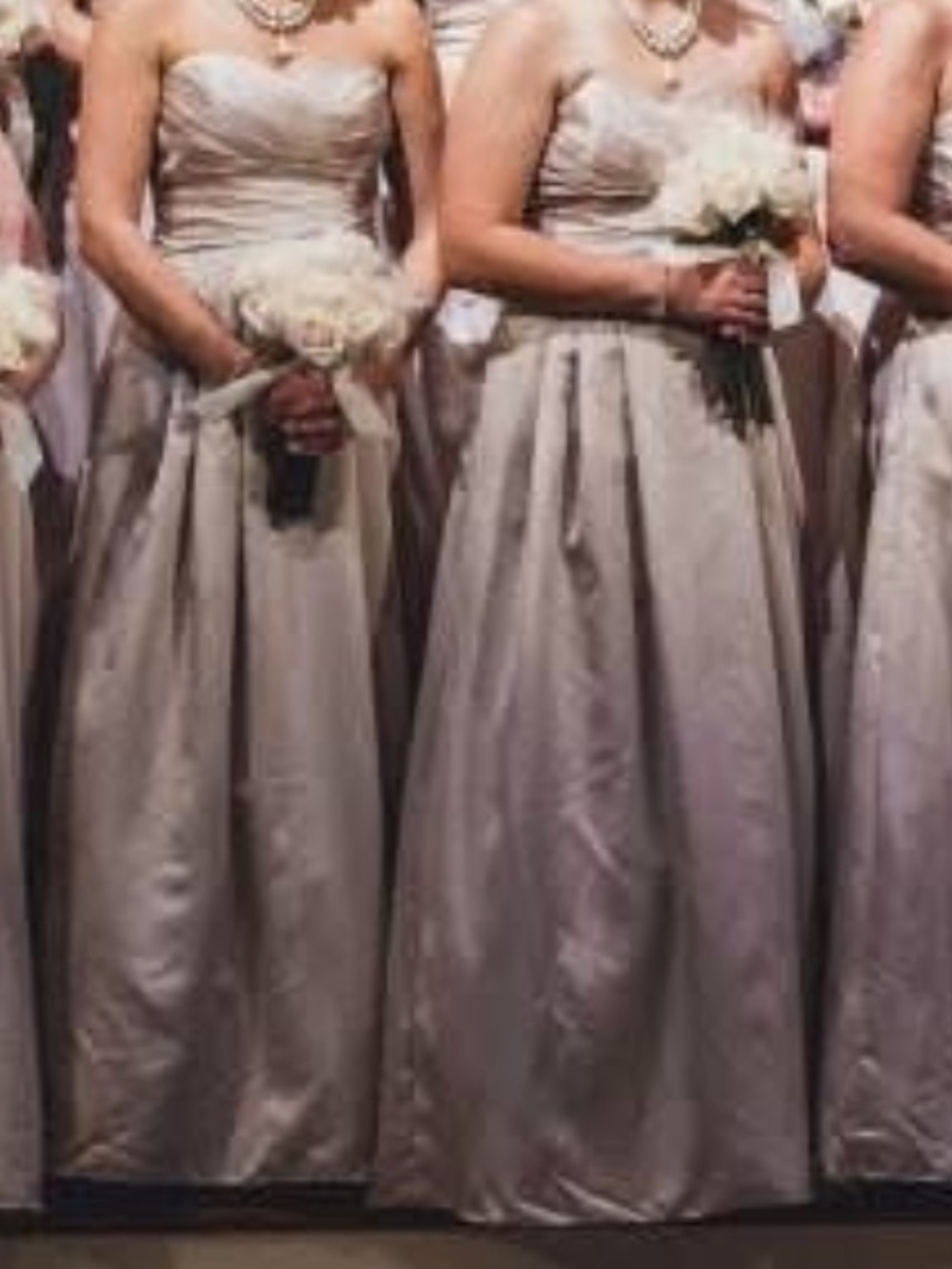 David's Bridal Champagne Strapless Prom Gown